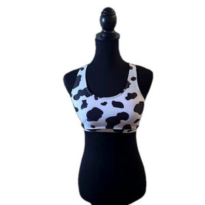 Yonique Cow Print Racer Back Tankini Top, Size Small